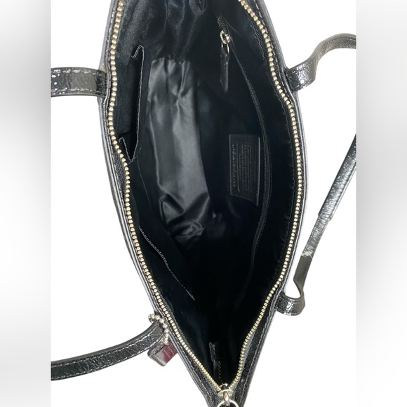 Coach Signature Stitch Patent Leather Tote Shoulder Bag Black White - Picture 14 of 14